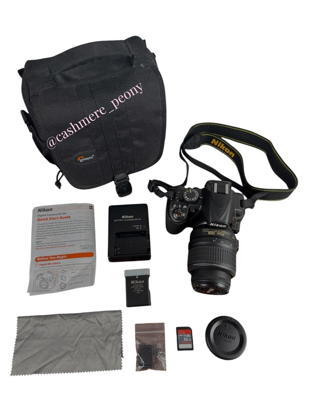 Nikon D3100 DSLR Camera Bundle AF Kit 18-55mm Lens Bag Manual Battery 32GBMemory
